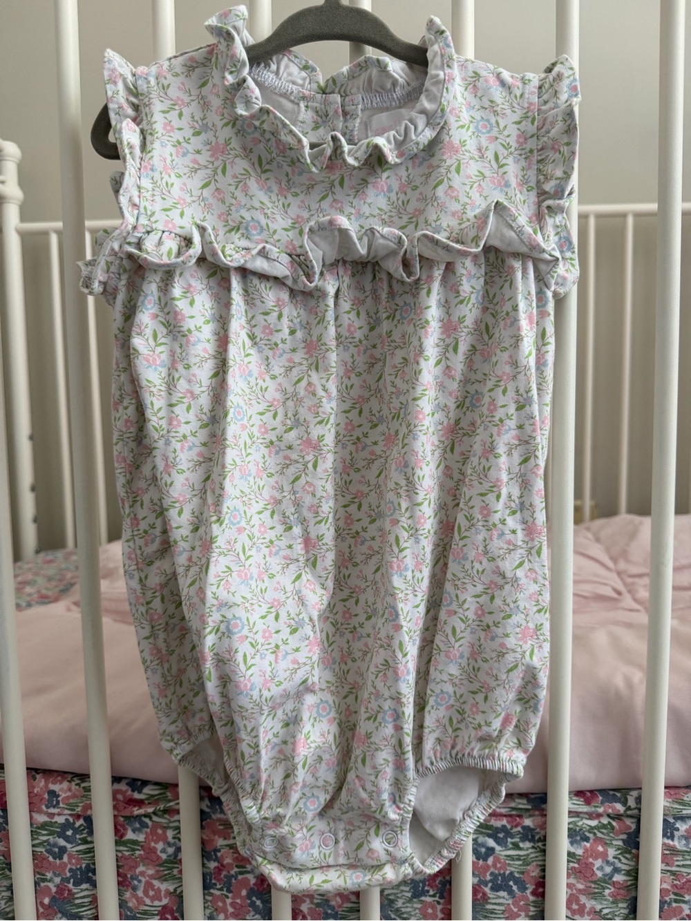 Baby Floral Ruffle One-Piece Romper in White and Pink